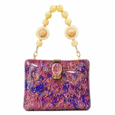 Acrylic Marble Pattern Evening Bag Shell Shape Box Clutch With Bead Handle Gold Buckle Vintage Luxury Party For Women