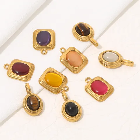 Vintage Roestvrij Staal Natuursteen Hangers DIY Sieraden Accessoires Ovale Rechthoek Ronde Charms Voor Ketting Armband Maken
