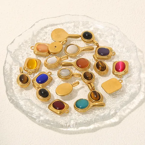 Vintage Roestvrij Staal Natuursteen Hangers DIY Sieraden Accessoires Ovale Rechthoek Ronde Charms Voor Ketting Armband Maken