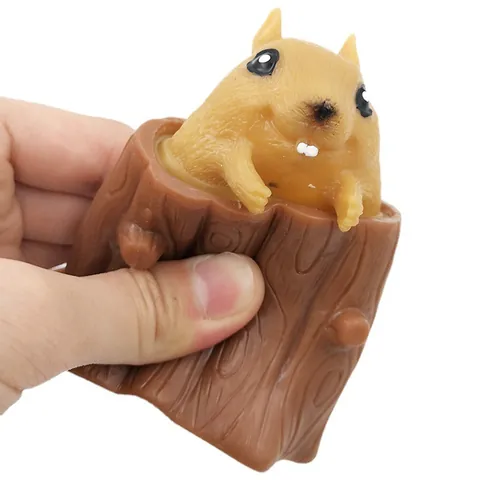 TPR TPR Squeeze Squirrel Cup Tree Stump Stress Relief Toy Pop-Up Squirrel Novelty Decompression Toy For Kids Adults Office Fun Gift