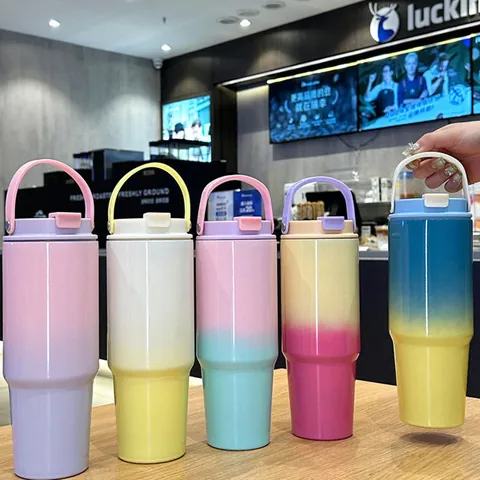 Stainless Steel Insulated Tumbler With Handle Gradient Vacuum Sealed Travel Coffee Mug Car Cup For Outdoor Office