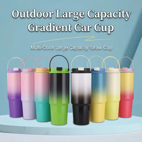 Stainless Steel Insulated Tumbler With Handle Gradient Vacuum Sealed Travel Coffee Mug Car Cup For Outdoor Office