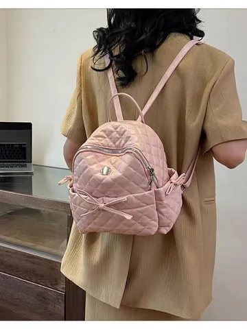 Damen Gesteppter Rucksack aus Kunstleder mit Rautenmuster Mode Lässig Urban Schlicht Schleifendekoration Schulranzen