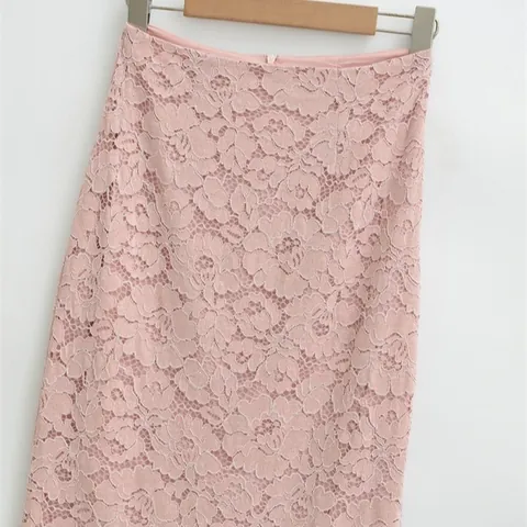 Elegant Women Floral Lace Midi Skirt High Waist Back Split Scalloped Hem Pencil Skirt French Vintage Long Skirt Daily Party