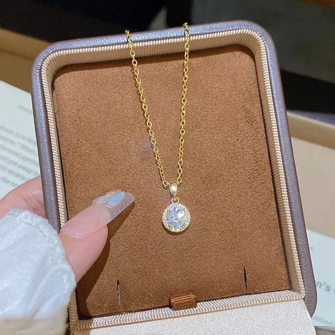 Luxe Zirkonia Ronde Hanger Ketting Voor Vrouwen Titanium Staal Goud Zilver Verguld Ins Niche Ontwerp Sleutelbeen Ketting Sieraden