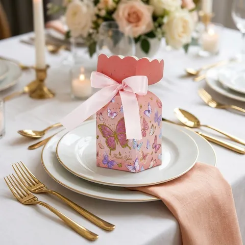 European Style Vase Shape Wedding Candy Boxes Paper Gift Packaging With Ribbon Bow Floral Marble Pattern For Party Favors