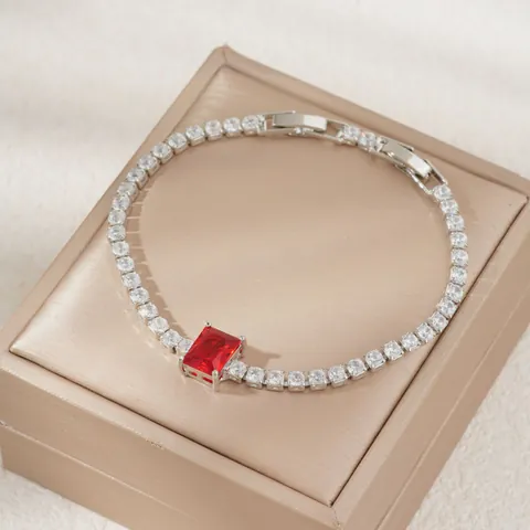 Luxe Koper Zirconia Tennis Armband Voor Dames Rechthoek Smaragd Slijpvorm Edelstein Verstelbare Ketting Armband Sieraden