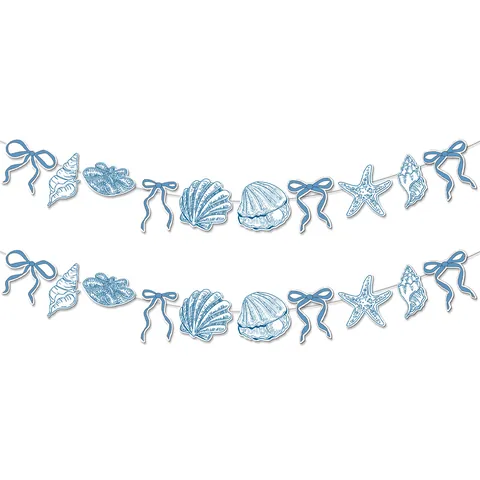 Ocean Undersea Theme Party Banner Paper Blue Shell Starfish Bow Knot Garland For Birthday Wedding Hanging Decoration