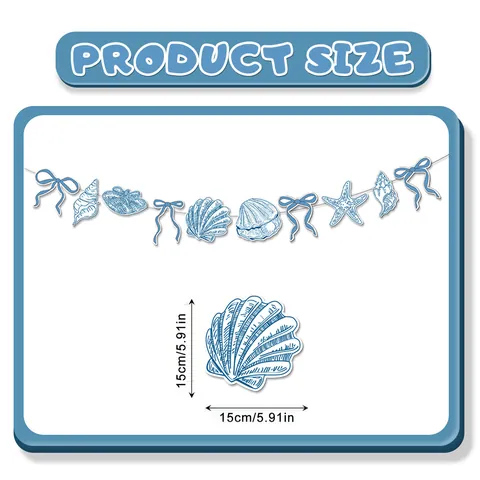 Ocean Undersea Theme Party Banner Paper Blue Shell Starfish Bow Knot Garland For Birthday Wedding Hanging Decoration
