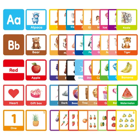 Educational Alphabet Flash Cards For Kids Watercolor Cartoon Animal Letters Numbers Shapes Colors Learning Study Flashcards