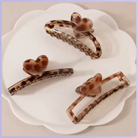 Herz Haarklammer Leopard Schildpatt Muster Groß Retro Kunststoff Haargreifer Kopfschmuck Für Damen