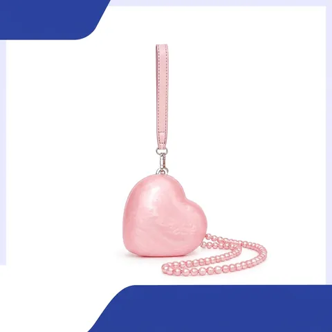 Heart Shaped Pink Acrylic Evening Bag With Faux Artificial Pearl Chain Crossbody Shoulder Purse For Wedding Party Women Elegant