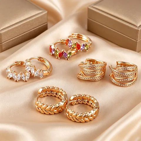 Orecchini A Cerchio Tondi Geometrici Con Zirconia Marquise Rame Placcato Oro Piccoli Gioielli Huggie Per Donne
