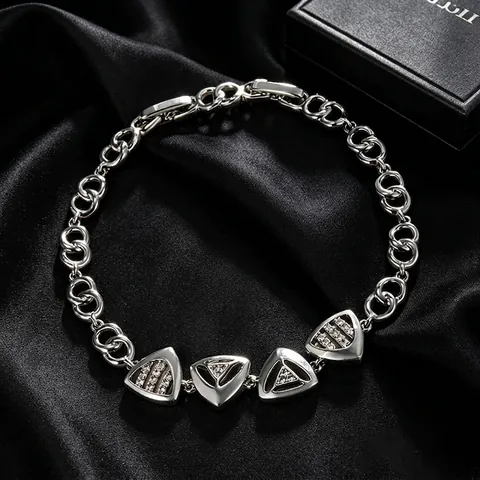 Pulsera de Aleación de Zinc con Diamantes de Imitación para Mujer Colgante de Triángulo Geométrico Cadena de Círculos Joyería