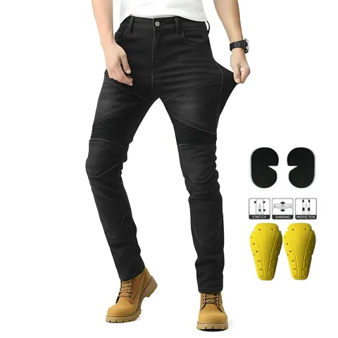 Pantaloni da Moto da Uomo Jeans Protettivi Con Protezioni per Ginocchia e Fianchi Pantaloni Biker in Denim Elasticizzato per Motocross