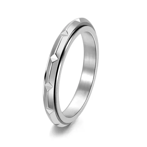 Roteerbare Titanium Stalen Ring Voor Dames Heren Geometrische Piramide Textuur Stressverlichting Spinner Sieraden Niche Ontwerp