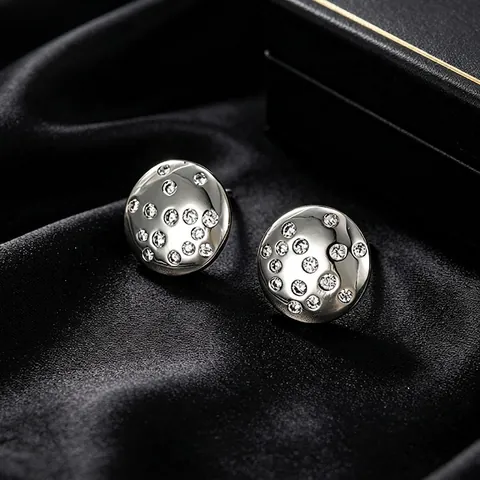 Pendientes de Botón Redondos Geométricos Estilo INS Para Mujer Aleación Strass Simple Moda Joyería Accesorio Regalo