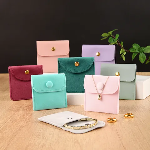 Velvet Jewelry Pouch With Button PU Leather Jewelry Bag Small Jewelry Storage Case For Rings Earrings Necklaces Gift Wrap Pouch