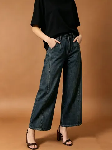 Damen Vintage Washed High Waist Jeans Mit Weitem Bein Retro Distressed Gerade Denim Hose Für Casual Streetwear Fashion