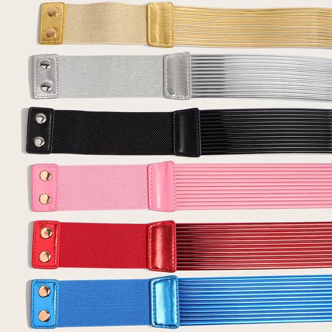 Dames Mode Metaalachtig Elastisch Brede Tailleband Rekbare Tailleband Voor Jurken Drukknoop Riem Punk Stijl Feest Accessoire