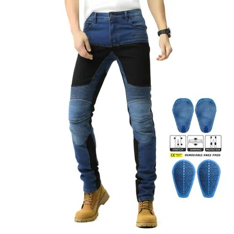 Heren Motorrijbroek Met Siliconen Beschermingsmiddelen Ademende Slim Fit Biker Denim Broek Beschermende Uitrusting