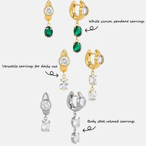 Pendientes de Aro de Lujo de Acero Inoxidable con Circonita para Mujer Chapados en Oro de 18 Quilates Gota de Circonita