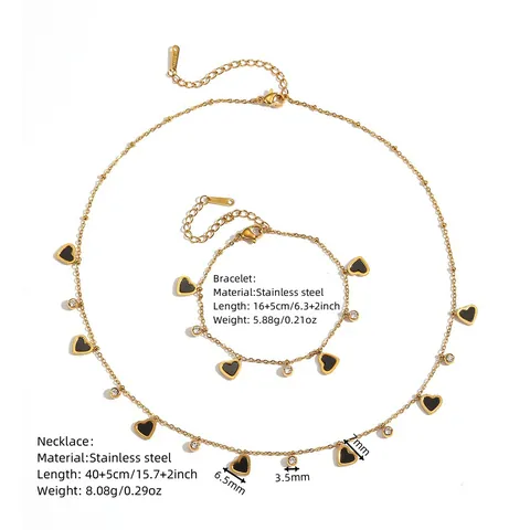 Set di Gioielli con Ciondolo a Cuore in Acciaio Inossidabile per Donna Collana Bracciale Cavigliera Placcato Oro