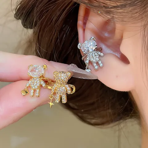 Summer Sweet Cool Bear Ear Cuff For Women No Piercing Dainty Niche Design Animal Zirconia Clip Earrings Jewelry Gift
