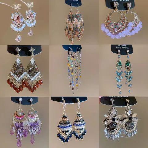 Luxury Alloy Moissanite Tassel Earrings For Women Retro Ethnic Style Crystal Inlaid Drop Earrings With Silver Earring Post Jewelry
