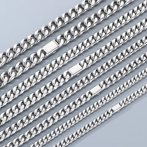 Juego de Joyas de Cadena de Eslabones Cubanos de Miami de Acero Inoxidable Pulido para Hombres Mujeres Moda Minimalista Collar Pulsera