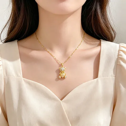 Collana Con Ciondolo Orsetto Catena In Acciaio Inossidabile Rame Zircone Cuore Pietra Occhio Di Gatto Gioielli Lusso