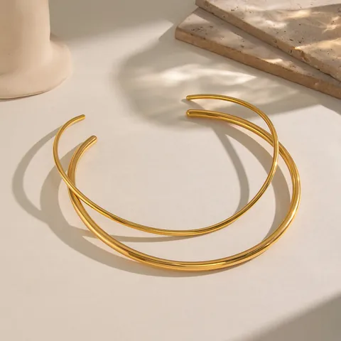 Minimalist Stainless Steel Torque Choker Neck Ring Waterproof Geometric Open Rigid Necklace Jewelry For Women