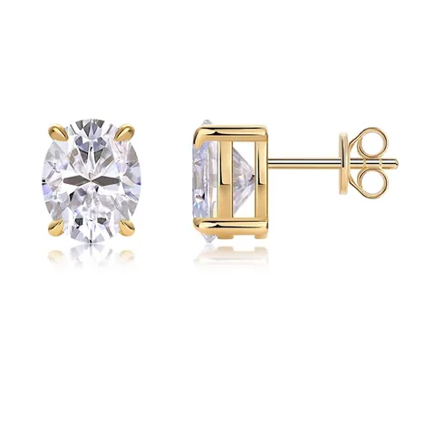 Orecchini a Bottone in Moissanite Taglio Ovale Con Perno in Argento Sterling 925 Placcato Oro 18K Gioielli Eleganti Donna