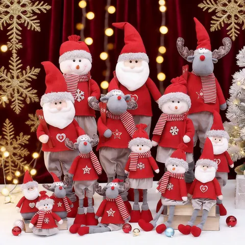 Christmas Plush Doll Ornaments Knitted Fabric Retractable Telescopic Legs Santa Snowman Reindeer Festive Home Decor