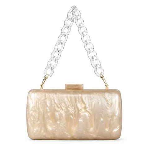 Acryl Avondclutch Met Marmerpatroon Vintage Harde Doos Handtas Met Metalen Ketting Voor Dames Feest Elegant
