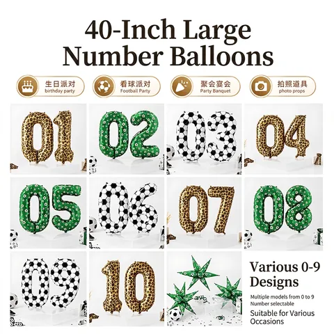 Large Football Number Balloons Aluminum Foil Soccer Theme Party Decorations Green Mylar Birthday Sports Celebration