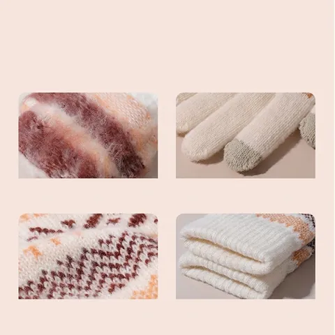 Unisex Winter Acrylic Knitted Gloves Thickened Fleece Lined Touch Screen Warm Nordic Patterned Outdoor Cycling Gloves