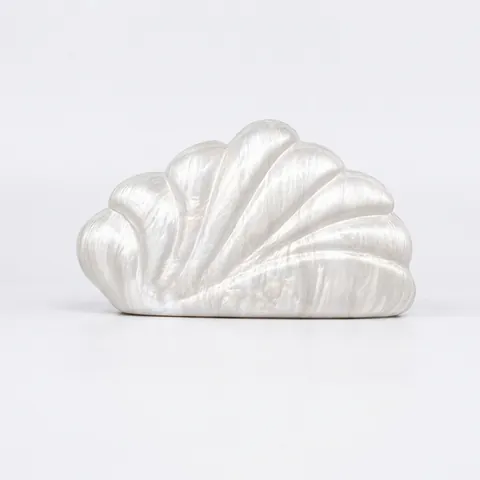 Schelpvormige Acryl Avondtas Elegante Clutch Met Kunstpareltextuur Harde Schaal Waaierontwerp Voor Dames Bruiloft