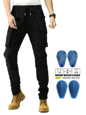 Pantaloni da Moto Outdoor Tattici Cargo con Tasche Multiple Protezione Anti-Caduta Joggers con Ginocchiere Rimovibili