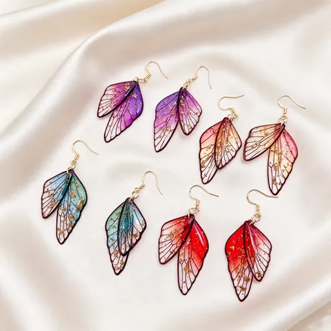 Handmade Butterfly Wing Drop Earrings For Women Forest Style Cicada Wings Tassel Earrings Acrylic Bohemian Jewelry Accessory