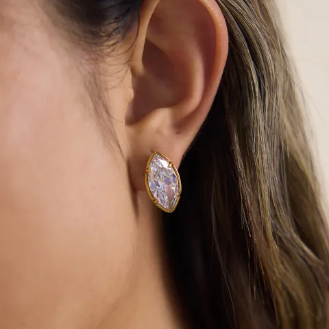 Luxus Edelstahl Zirkonia Ohrstecker Für Damen Gold Vergoldet Herz Marquise Rechteck Geometrische Ohrringe Schmuck Halskette Geschenk