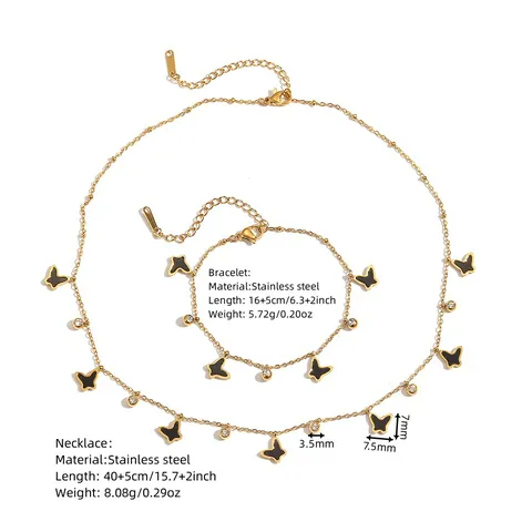 Set Gioielli in Acciaio al Titanio Con Pendente a Farfalla Collana e Bracciale per Donna Conchiglia Strass Gioielli