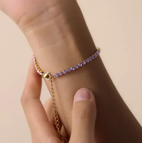 18K Gold Plated Stainless Steel Colorful Zirconia Bracelet For Women Western Style Tennis Chain Fashion Jewelry Gift