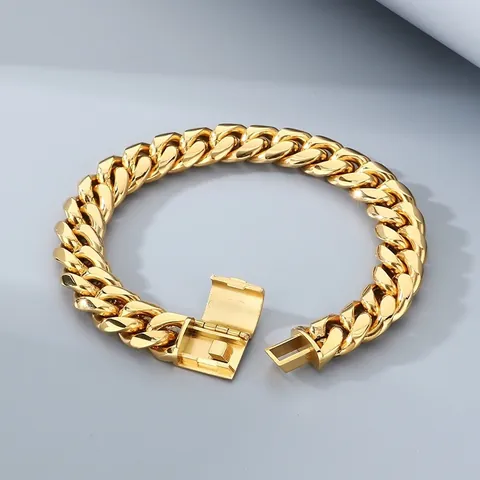 Hip Hop Solid Thick Cuban Link Bracelet Unisex Stainless Steel Gold Silver Polished Chain With Box Clasp Trendy Jewelry