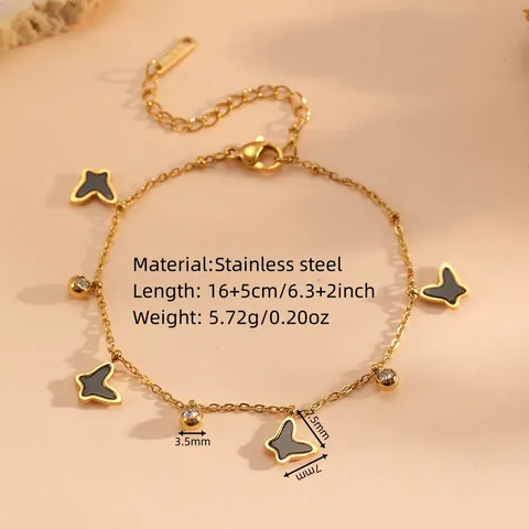 Minimalistische Goud Titanium Staal Vlinder Parelmoer Hanger Sieraden Voor Vrouwen Elegante Strass Ingelegde Ketting Armband En Enkelband Collectie