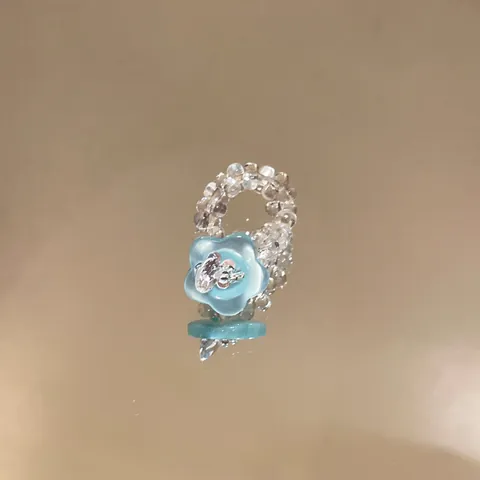 Sweet Colorful Artificial Crystal Flower Beaded Ring Girly Cute Floral Elastic Finger Ring For Women Daily Jewelry Gift