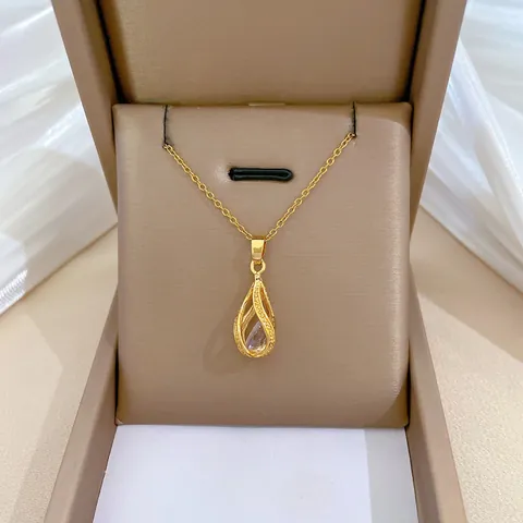 Rotierende Wassertropfen Anhänger Halskette Edelstahlkette Mit Kupfer Zirkon Elegant Luxus Für Damen