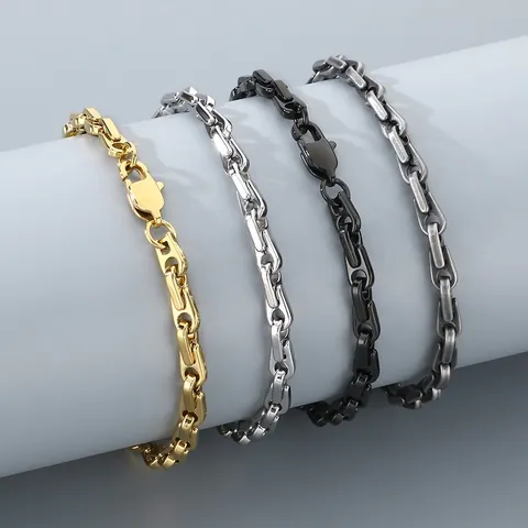 Set di Gioielli Unisex in Acciaio Inossidabile Catena a Bambù Chiusura Lampo Placcato Oro Argento Nero Collana Braccialetto Regalo