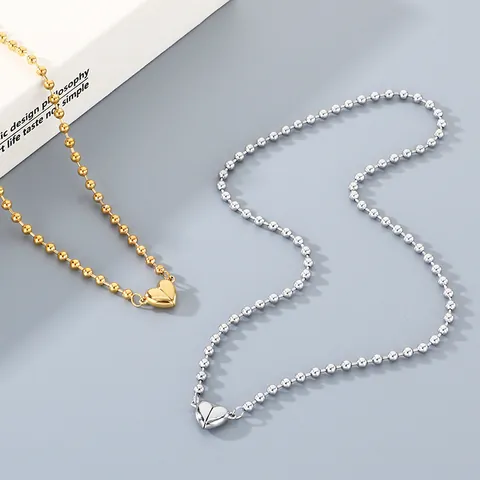 Collana con Chiusura Magnetica a Cuore in Acciaio Inossidabile Unisex Catena a Sfere Doppio Strato O-Chain Gioielli Hip Hop