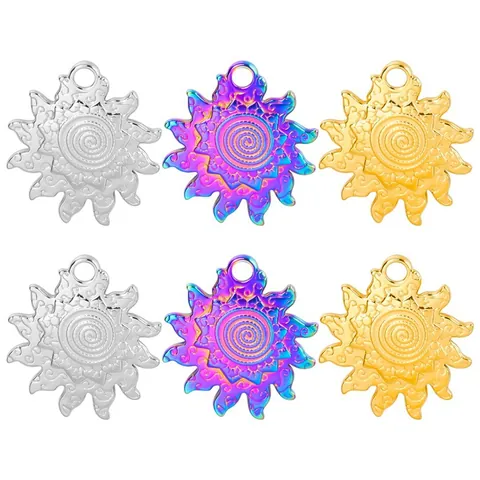 Bohemian Mandala Sun Pendant Necklace Stainless Steel Spiral Wave Ray Iridescent Gold Silver Plated Jewelry For Women